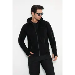 Tactical Outdoor Taktik Hırka Dik Yaka Polar Fermuarlı Polar Siyah